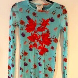 Fuzzi Turquoise Embroidered Mesh Top